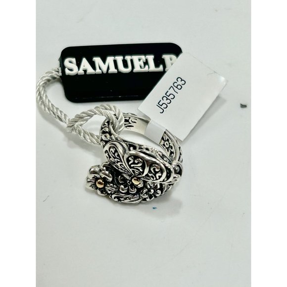 Samuel B Butterfly On Flower Ring Size 5 Sterling Silver with 14K Gold Accents - Picture 8 of 10